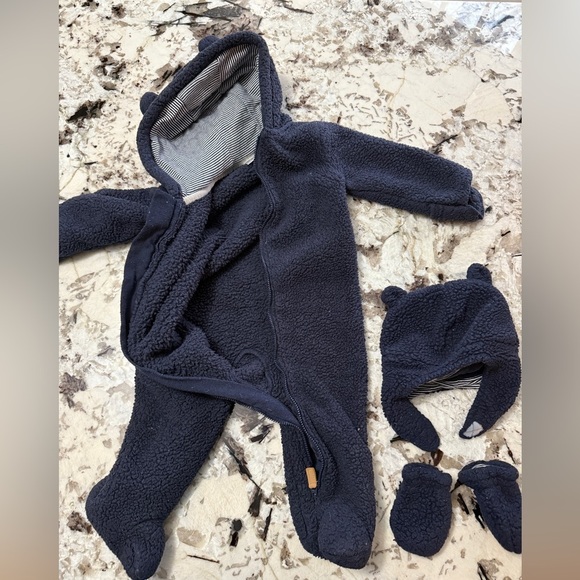 Carter's Navy Fleece Bear One Piece with Hat and Mittens 9m - Picture 6 of 8
